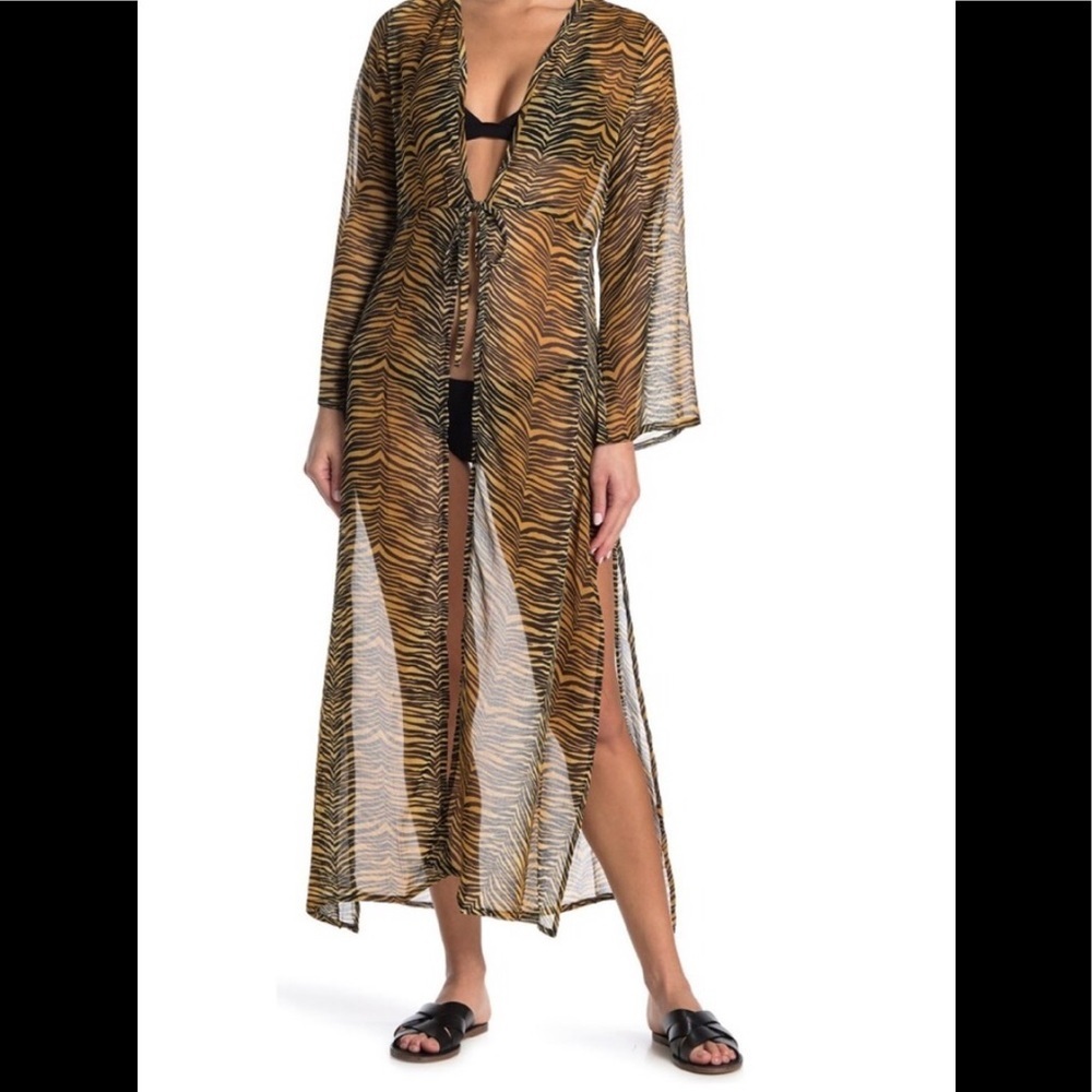 Kendall and Kylie Tie Front Tiger Cover Up Small